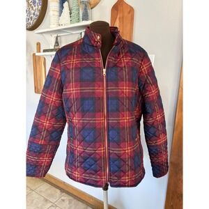 Faded Glory Womens Quilted Puffer Jacket Merlot Plaid Full Zip XL burgandy